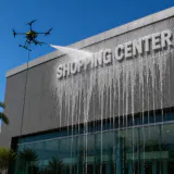 Drone lavando a fachada de um shopping center